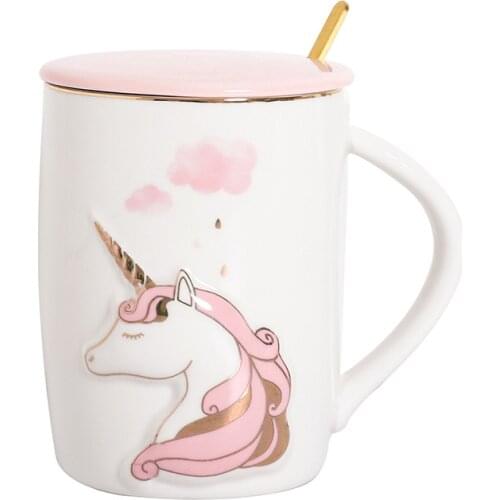 450ml Creative Unicorn Ceramic Cup Cute Cartoon Embossed coffee mugs unicorn cup funny mugs tazas de ceramica creativas