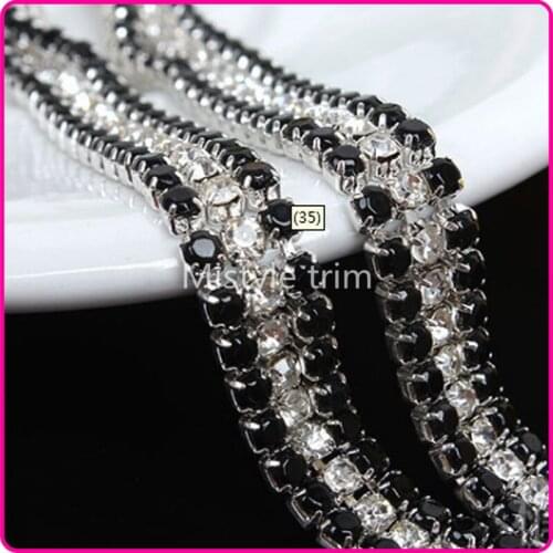5 Yards More Shiny 3 Rows Silver Color Clear Crystal strass chain Densify Rhinestone Cup Chain trim