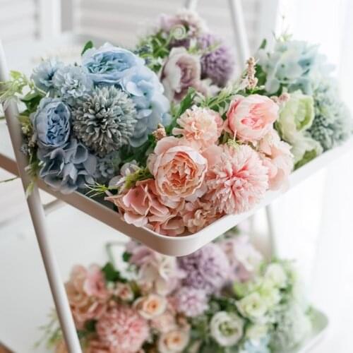 7 Heads Single Bunch Artificial Hydrangea Peony Rose Flowers Simulation Bouquet for Bride Wedding Flowers Bouquet Home Decor