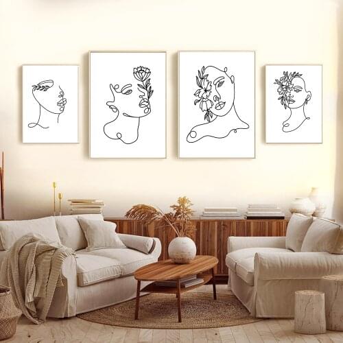 Abstract Women Line Drawing Nordic Posters Prints Modern Canvas Painting Wall Art Flower Girl Wall Picture Bedroom Home Decor