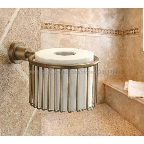 Antique Brass Wall Mounted Toilet Roll Paper Storage Basket Bathroom Accessories Toilet Paper Holder Roll Tissue Rack Kba027