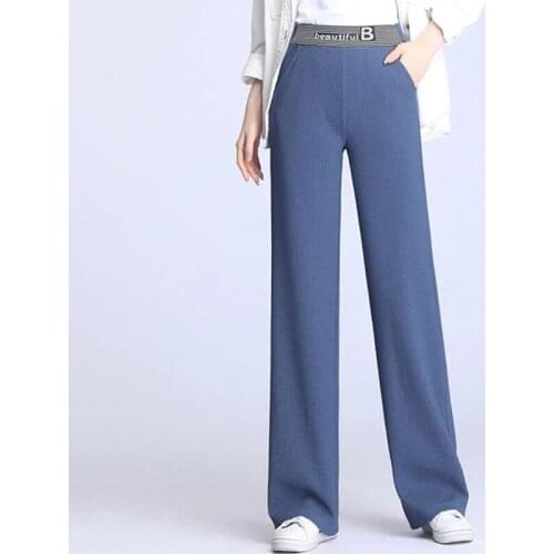 Women Wide Leg Pants 2021 New Solid Colors Stretch Loose Trousers Spring Autumn Sweatpants Straight Pants Plus Size Work Pants