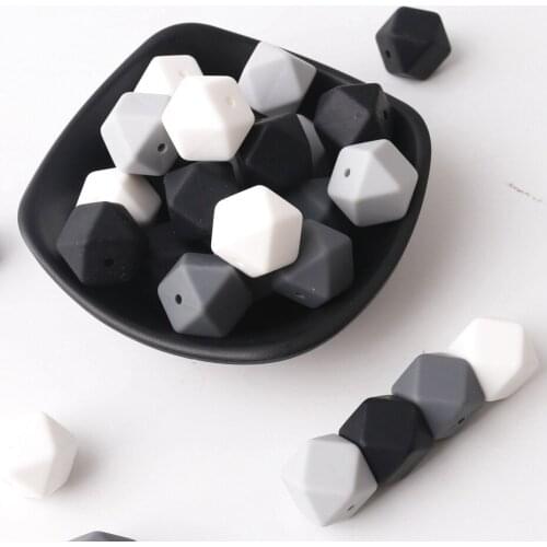 Bite Bites BPA Free Black Series 17mm Hex Silicone Beads 20PCS Diy Feeding Infant Pacifier Chain Nurse Gift Baby Teether