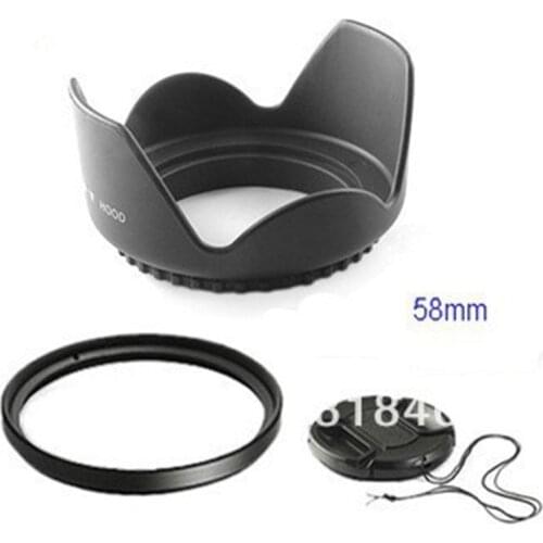 58mm 58 mm Flower Lens Hood +UV Filter +Lens Cap for Canon EOS 400D 550D 500D 600D 1100D Nikon AI 58mm Lens DS DSLR