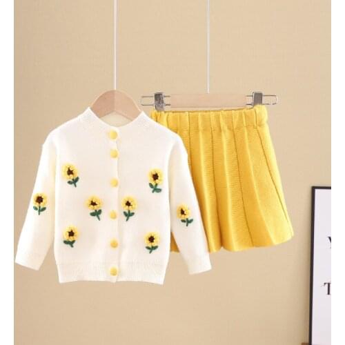 Two-piece Childrens Knitted Cardigan Skirt Toddler Girl Winter Clothes Toddler Clothes 2021 Toddler Sweater Kids Winter Clothes