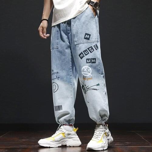 High Street Embroidery Letter Jeans Men Oversized Loose Gradient Jeans Trousers Hip-Hop Dance Party Jeans Pants Men Cargo Pants