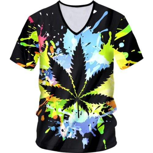 IFPD Men EU Size 3d Print V-neck T Shirts Maple Colorful Leaf Streetwear Weed Plant Women Fashion T-shirt Harajuku Oversize 6XL