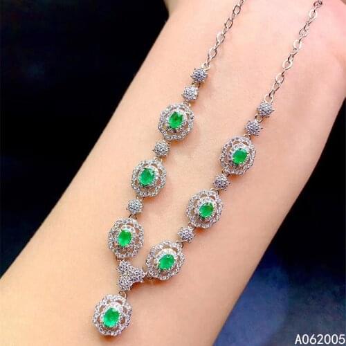 KJJEAXCMY Fine Jewelry 925 Sterling Silver inlaid Natural Emerald Female new Pendant Necklace elegant Support test popular