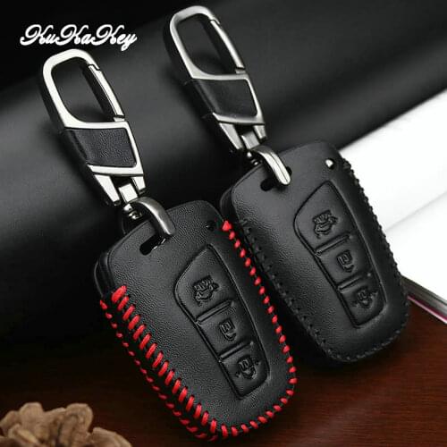 Leather Car Key Cover Case Key Ring Holder For Hyundai ix45 Santa Fe Genesis Equus Azera Grand Soloaris ix35 Accent Elantra