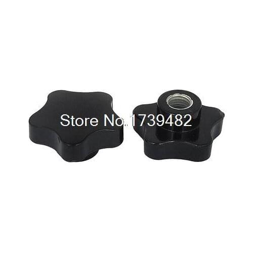 M16 x 65mm Female Thread Plastic Star Head Clamping Knob Jig Black 2pcs