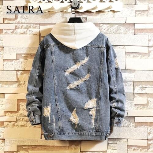 SATRA 2021 Spring New Arrival Classic Cowboy Ripped Jeans Jacket Men, Mens Fashion Trend Casua Looser Denim Jacket coat