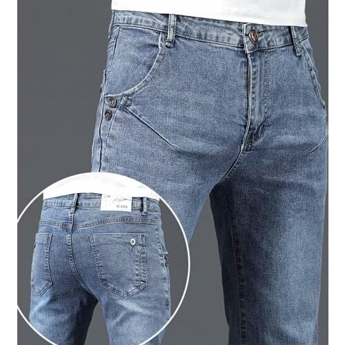 Men Brand Skinny Jeans High Quality Slim Joggers Stretch Casual Blue Classic Version Fashion Youth Male Denim Pants