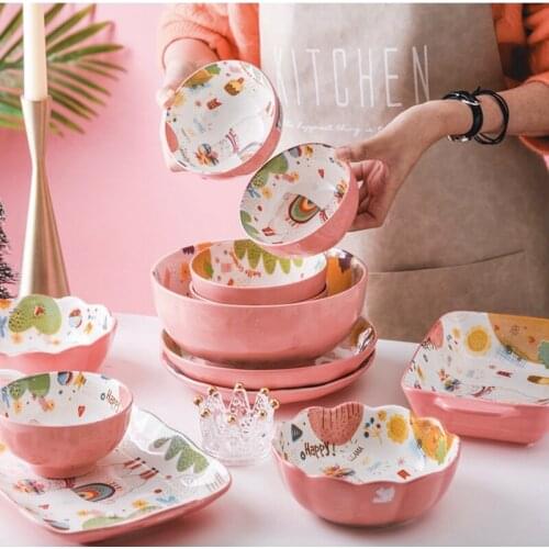 Dinner Plate Set Ceramic Kitchen Plate Tableware Set Food Pot Dishes Rice Salad Noodles Bowl Soup Kitchen Spoon Cook Tool
