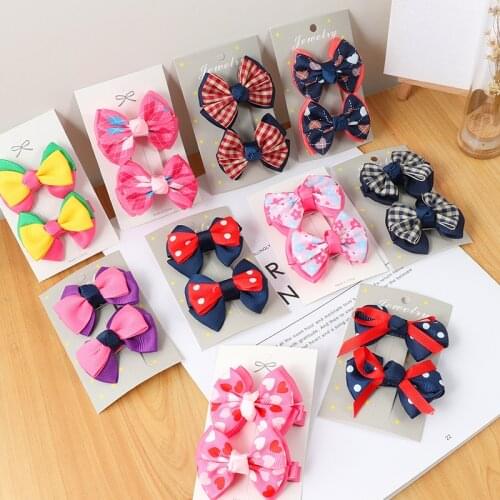 2Pcs Bow hair clip set Girl Cute Hair bands Hair Accessories color Bow headwear Hairpins cartoon hairband Hairpin Headdress Gift