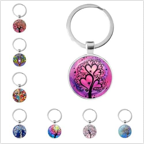 New Colorful Life of Tree Beauty Glass Dome Keychain Car Key Chain Ring Jewelry Holder Charms Keychains Gifts 2021