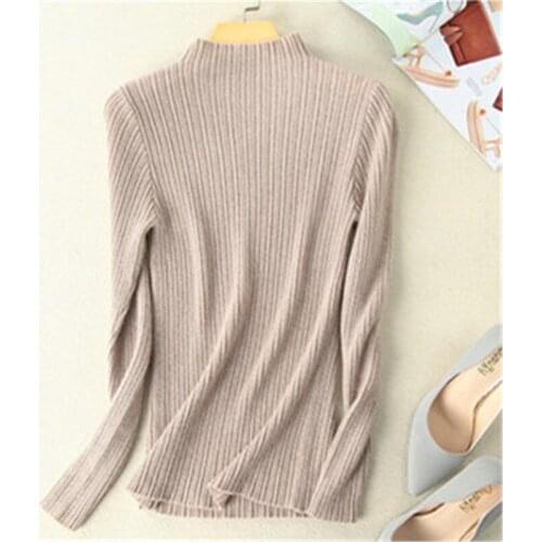 New arrival pure cashmere half high collar knit women fashion slim short pullover sweater solid color S-XL