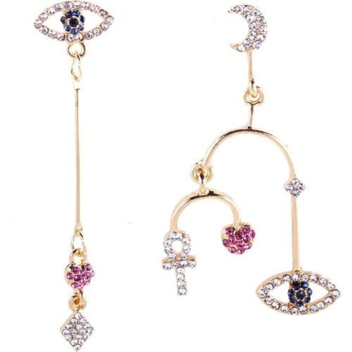 New Chic Punk Women Asymmetry Evil Eye Statement Dangle Earrings Gold Ankh Heart Moon Shape Big Earring boucles d'oreilles