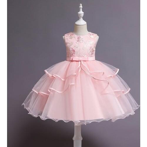 2-10y girl embroidery princess dress for girls lace bow elegant 2021summer Birthday party banquet kids Dresses Baby girl clothes
