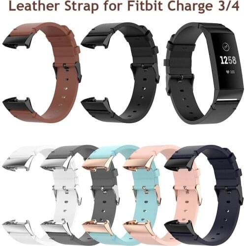 Bands for Fitbit Charge 3/4 Band with Genuine Leather Wristbands for Fitbit Charge 3 SE Adjustable Classic Smart Watch Accessory
