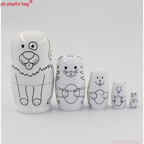 PB Playful bag Russian Doll five layer cartoon dog creative wooden crafts toys childrens Day gifts home decoration HG151
