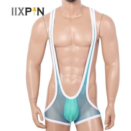 Sexy Mens Undershirts Leotard Suspender Jockstrap Mesh See Through Jumpsuits Wrestling Singlet One-piece Bodysuits Gay Underwear
