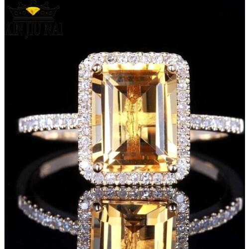 Chic and elegant champagne color large square yellow stone ring women silver zirconium ring bride fashion jewelry