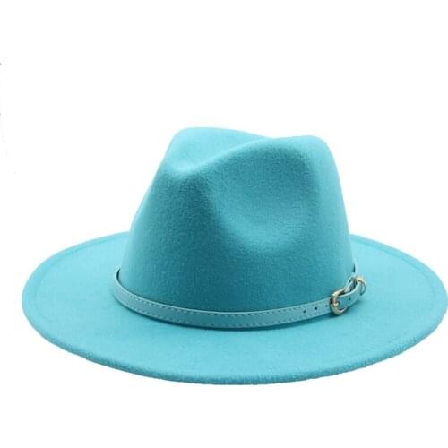 Fedora hats men women solid lake blue belt band felted hats spring winter casual outdoor formal dress jazz caps women men hats