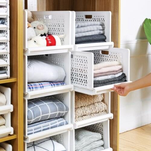 Wymies clothes fold in basket, household wardrobe, plastic storage box, shelf, drawer type can be superimposed