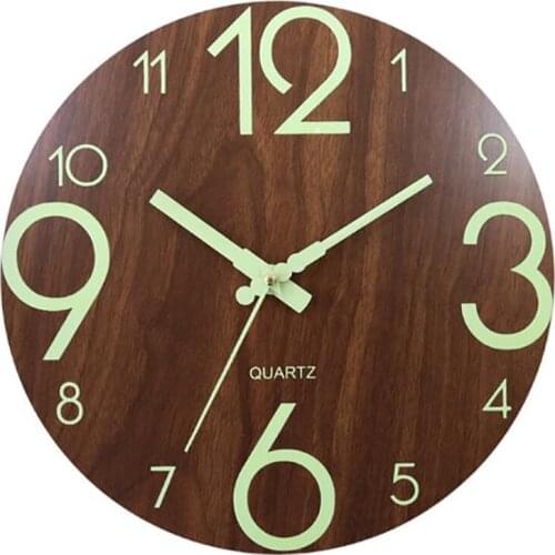 12 Inch Luminous Wall Clock Wooden Silent Non-Ticking Clocks Kitchen/Bedroom/Classroom Quartz Clock European Style Homedecor