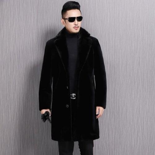 Autumn faux mink leather trench coats mens winter thicken warm fur leather coat men casual jacket jaqueta de couro fashion black