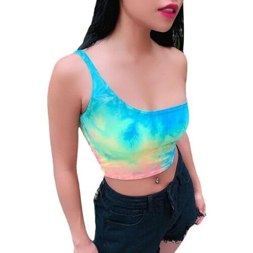 Women’s Fashion Tie-dye Vest Top Summer Sexy One-Shoulder Exposed Navel Sleeveless Tube Top