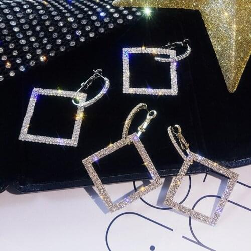 Women Rhinestone Geometric Drop Earrings New Bijoux Gold Square Bridal Dangle Earring Fashion Wedding Jewelry Party Accessories