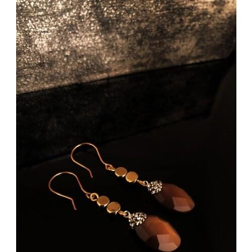 Dr Stone Natural Stone Women 'S Cat 'S Eye Stone Gold Plated Earrings RYL104 439800142