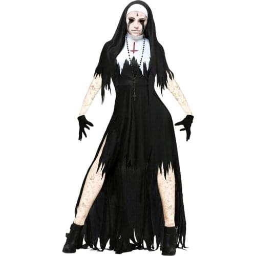 Halloween Nun Cosplay Costume Women Black Vampire Fantasy Dress Terror Sister Party Disguise Female Fancy For Adults