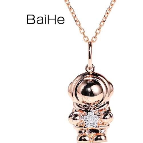 BAIHE Solid 14K White/Yellow/Rose Gold 0.02ct Natural Diamonds Women Trendy Wedding Fine Jewelry astronaut pendant For Women