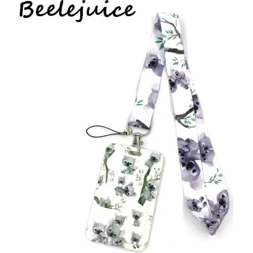 12sets Animal Lovely Koala Credit Card ID Holder Bag Student Women Travel Bank Bus Card Cover Badge Accessories Lanyard Straps