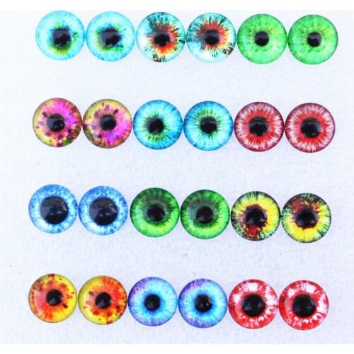 12mm Random Mixed Dragon Eyes Round Glass Cabochon Flatback Photo Dome Jewelry DIY Accessories Tray by pair 50pcs/lot K06118