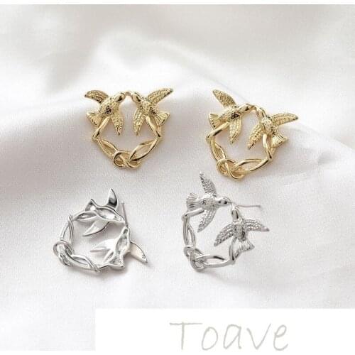 14K gold-plated copper plated real gold vintage bird earrings silver needle earrings diy earrings material accessories