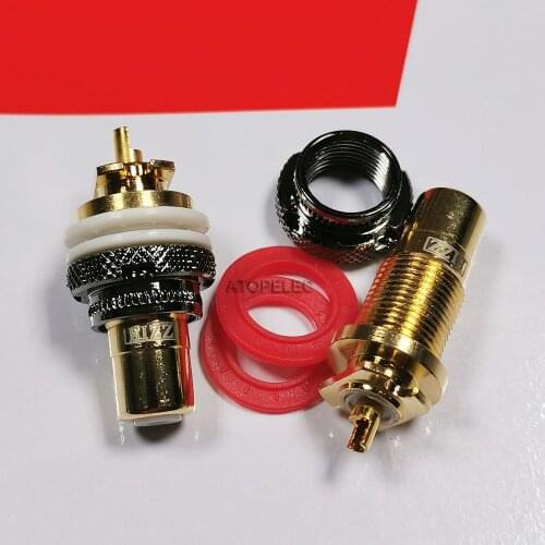 2pcs EIZZ 24K Gold Plated Tellurium Copper RCA Jack Female Socket Connector for HiFi Audio TV CD AMP Panel Chassis Mount EZ-105