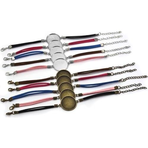 20Pcs Bracelet Cabochon Base Settings Fit 20mm 25mm Glass Cabochons Blank Cameo Tray Settings For DIY Jewelry Making Findings