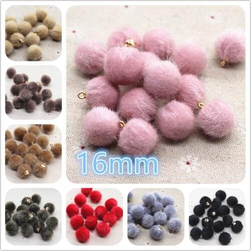 20pcs mix color hairy Fabric Covered round bead ball pendant Home Garden Crafts Cabochon Scrapbooking DIY 16mm