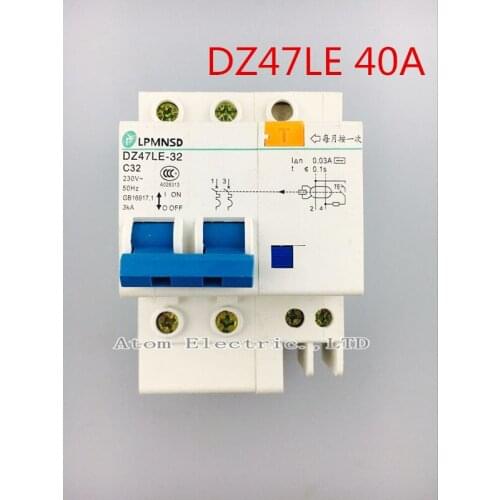 2P DZ47L 40A electric shock protection switch / leakage circuit breaker C63 DZ47L electrical rcbo