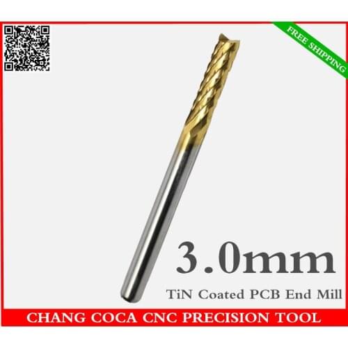 3.0mm,Freeshipping CNC computer machine solid carbide PCB End Mill,TiN coated Printed Circuit Board cutter,Corn milling cutter