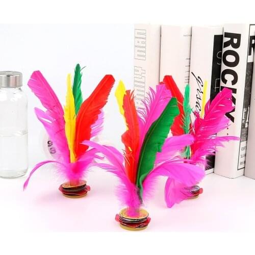 2pcs Colorful Feather Shuttlecock China Jianzi Foot Kick Hand wheel Fancy Goose Feather Shuttlecock Fitness entertainment