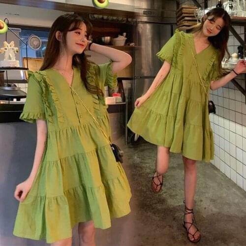 36328# Maternity Dress Summer Cotton Short Sleeves Loose Stylish Slimming Dress Pregnant Women Mom Dress