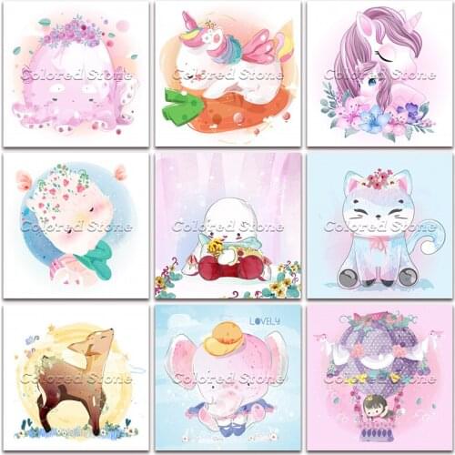 New Diamond painting Cartoon Animal Unicorn cat deer elephant 5D DIY Full Square Drill embroidery Cross stitch Round mosaic 1212