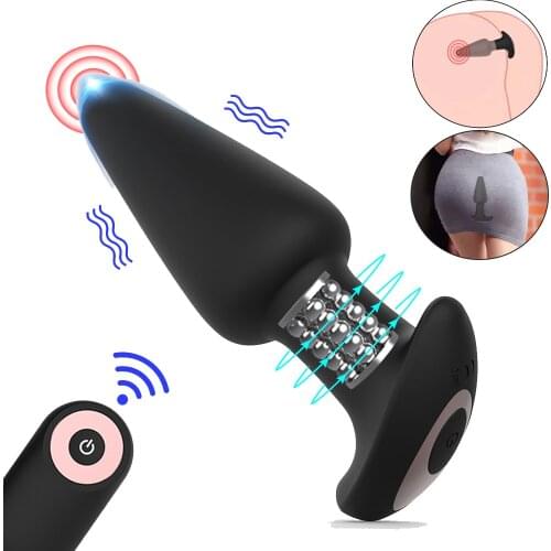 Anal Vibrator Butt Plug Rotating Beads Vagina Vibrator Silicone Sex Toys for Man Wireless Remote Control G-spot Clit Stimulation