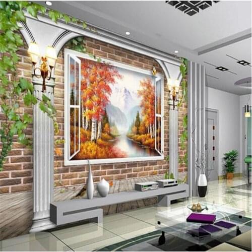Beibehang Large custom wallpapers beautiful Qiulin beautiful scenery white window Roman column brick wall 3D backdrop