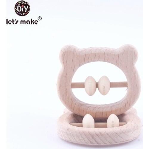 Lets make Baby Shower Gift Beech Wooden Teething Bear Head Rattles 10pcs Organic Eco-friendly BPA Free Saft Baby Toys Rattles