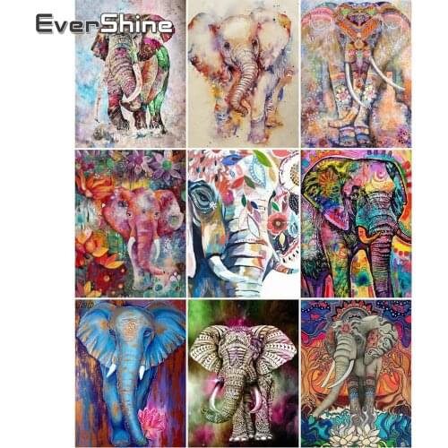 EverShine 5D Diamond Painting Full Drill Square Animals Cross Stitch Bead Embroidery Diamond Art Elephant Decoration For Home